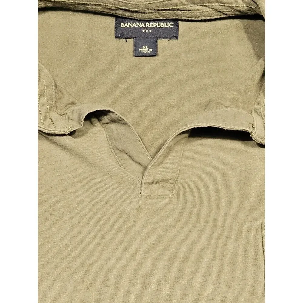 Banana Republic Shirt Mens XL Green Long Sleeve Henley Pocket
